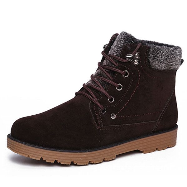 Botas Cálidas De Invierno Para Hombre Botas De Nieve Informales Con Cordones De Algodón De Felpa Para Exteriores