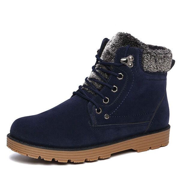 Botas Cálidas De Invierno Para Hombre Botas De Nieve Informales Con Cordones De Algodón De Felpa Para Exteriores