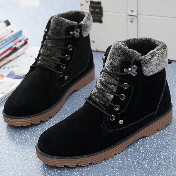 Botas Cálidas De Invierno Para Hombre Botas De Nieve Informales Con Cordones De Algodón De Felpa Para Exteriores