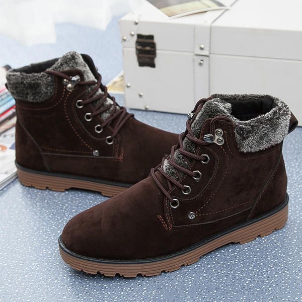 Botas Cálidas De Invierno Para Hombre Botas De Nieve Informales Con Cordones De Algodón De Felpa Para Exteriores