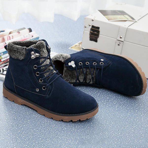 Botas Cálidas De Invierno Para Hombre Botas De Nieve Informales Con Cordones De Algodón De Felpa Para Exteriores