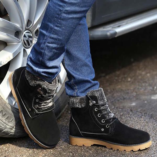 Botas Cálidas De Invierno Para Hombre Botas De Nieve Informales Con Cordones De Algodón De Felpa Para Exteriores