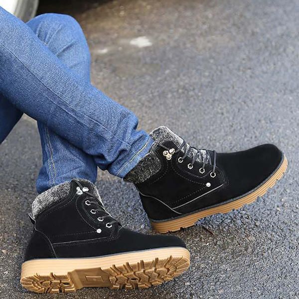 Botas Cálidas De Invierno Para Hombre Botas De Nieve Informales Con Cordones De Algodón De Felpa Para Exteriores