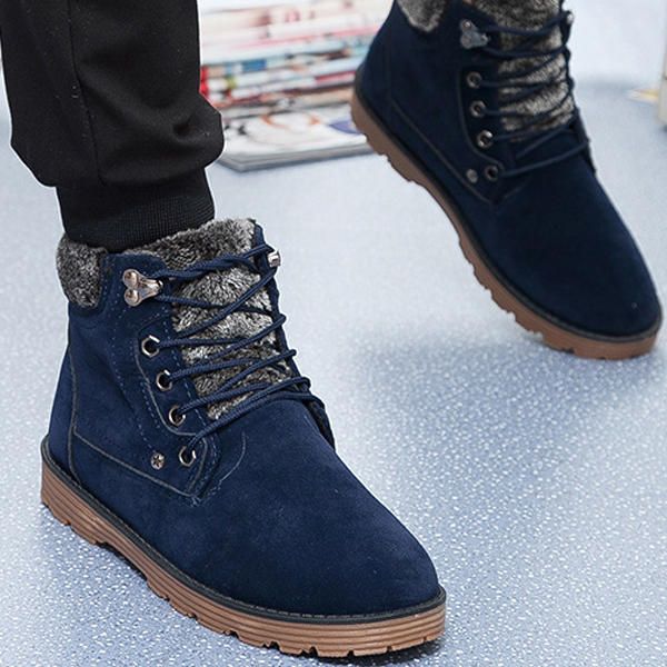 Botas Cálidas De Invierno Para Hombre Botas De Nieve Informales Con Cordones De Algodón De Felpa Para Exteriores