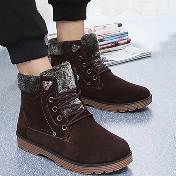 Botas Cálidas De Invierno Para Hombre Botas De Nieve Informales Con Cordones De Algodón De Felpa Para Exteriores