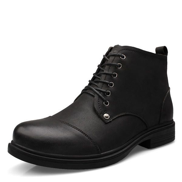 Botas Cálidas De Invierno Para Hombres De Gran Tamaño Botas Pulsh Con Cordones Botas De Cuero Con Punta Redonda