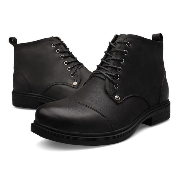 Botas Cálidas De Invierno Para Hombres De Gran Tamaño Botas Pulsh Con Cordones Botas De Cuero Con Punta Redonda