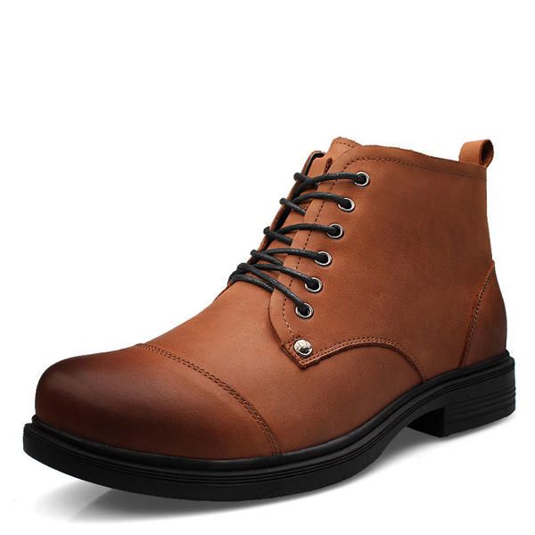 Botas Cálidas De Invierno Para Hombres De Gran Tamaño Botas Pulsh Con Cordones Botas De Cuero Con Punta Redonda