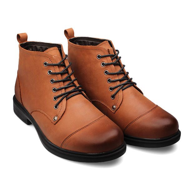 Botas Cálidas De Invierno Para Hombres De Gran Tamaño Botas Pulsh Con Cordones Botas De Cuero Con Punta Redonda