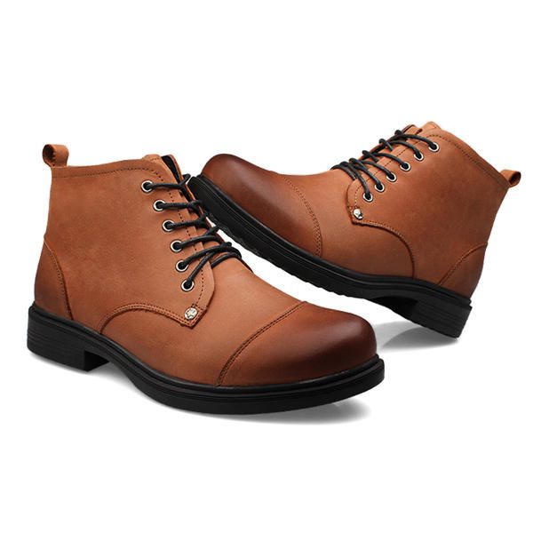 Botas Cálidas De Invierno Para Hombres De Gran Tamaño Botas Pulsh Con Cordones Botas De Cuero Con Punta Redonda