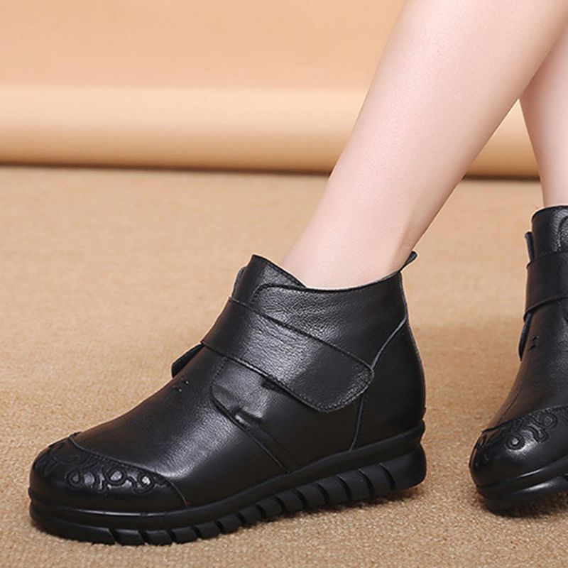 Botas Cálidas De Invierno Para Mujer Botines De Cuero Genuino Con Punta Redonda