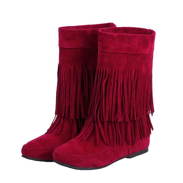 Botas Casuales Para Mujer Zapatos Planos Con Punta Redonda Y Borlas Para Exteriores