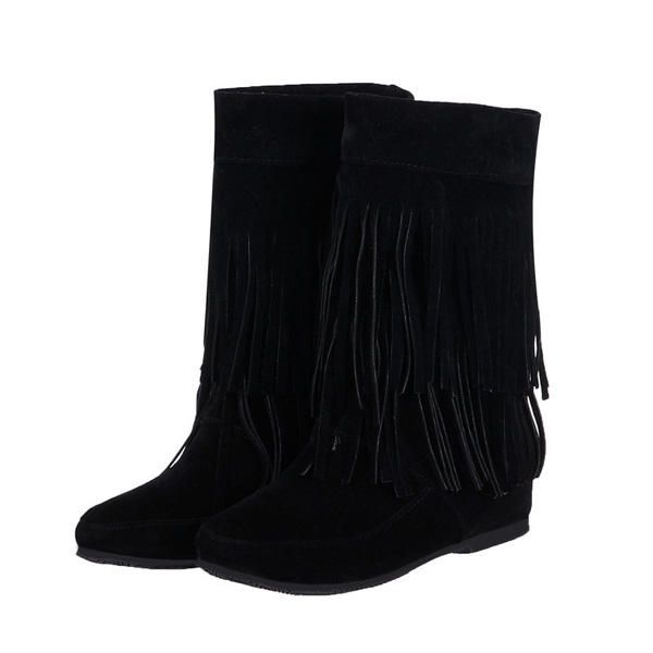 Botas Casuales Para Mujer Zapatos Planos Con Punta Redonda Y Borlas Para Exteriores