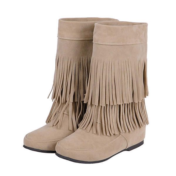 Botas Casuales Para Mujer Zapatos Planos Con Punta Redonda Y Borlas Para Exteriores