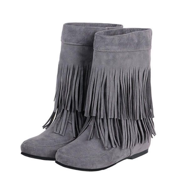 Botas Casuales Para Mujer Zapatos Planos Con Punta Redonda Y Borlas Para Exteriores