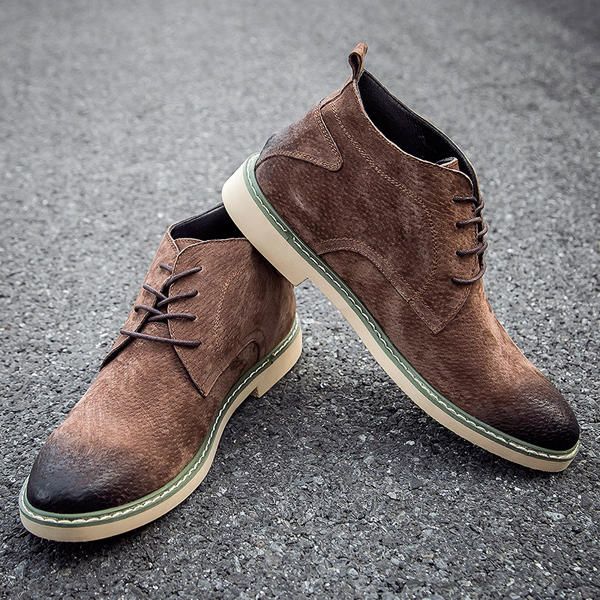 Botas Casuales De Punta Redonda Retro Estilo Británico De Cuero Suave Con Cordones Para Hombres