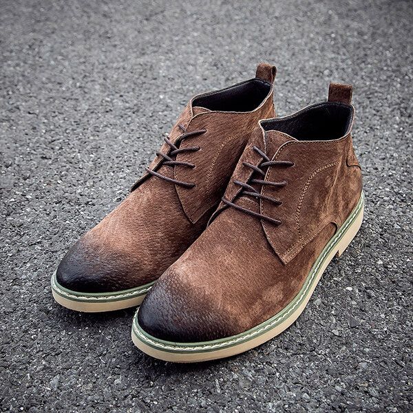 Botas Casuales De Punta Redonda Retro Estilo Británico De Cuero Suave Con Cordones Para Hombres