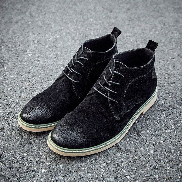 Botas Casuales De Punta Redonda Retro Estilo Británico De Cuero Suave Con Cordones Para Hombres