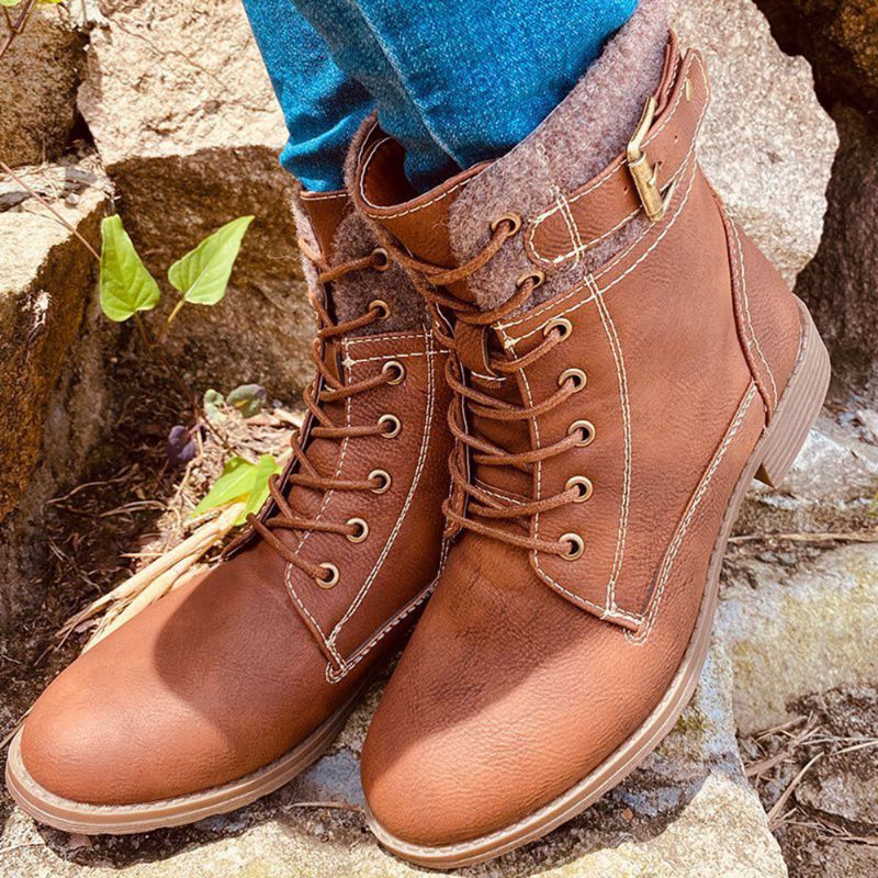 Botas De Combate Con Cremallera Lateral Con Cordones Y Empalme Informal Para Mujer De Talla Grande