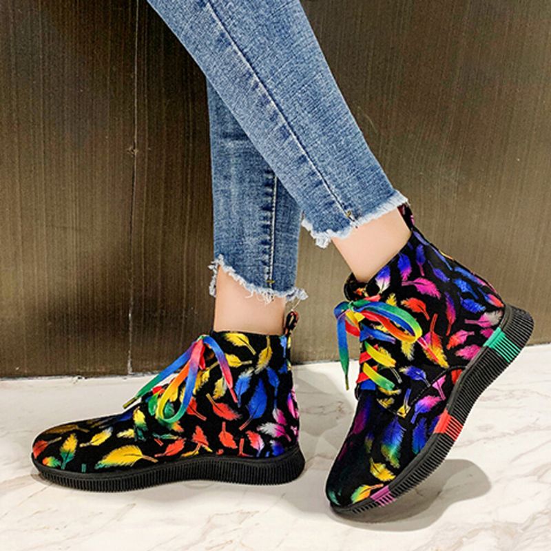 Botas De Combate De Pantorrilla Cortas Con Cordones De Graffiti Colorido Estilístico Para Mujer