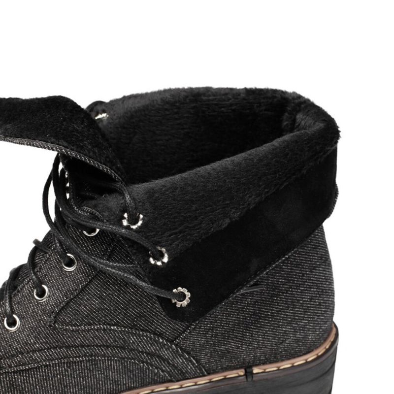 Botas Cortas Con Cordones De Tela De Lona Informal De Talla Grande Para Mujer