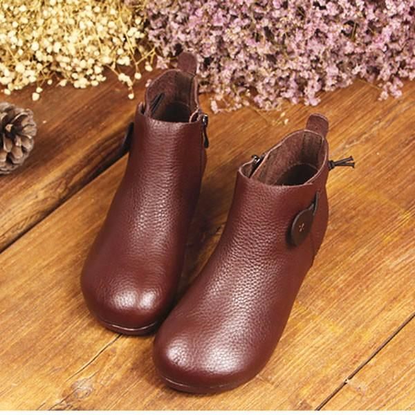 Botas Cortas De Cuero Para Mujer Zapatos Planos Informales Para Exteriores Suaves Sin Cordones