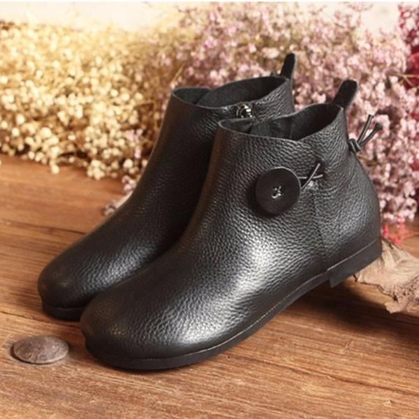 Botas Cortas De Cuero Para Mujer Zapatos Planos Informales Para Exteriores Suaves Sin Cordones