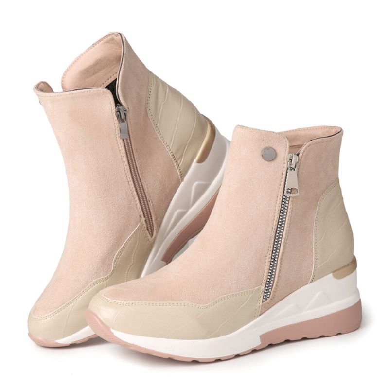 Botas Cortas Deportivas Con Cremallera Lateral Informal De Patchwork De Color Sólido Para Mujer