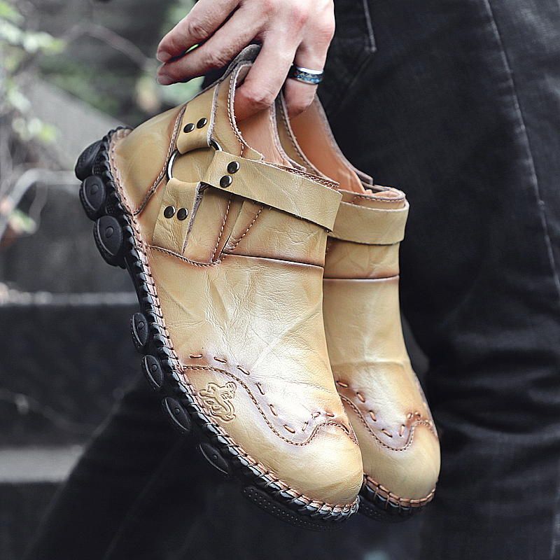 Botas De Costura A Mano Con Decoración De Férula Retro