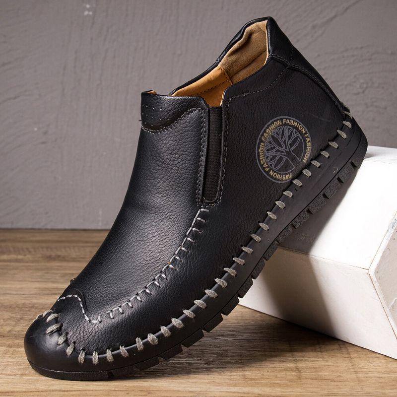 Botas De Cuero Con Punta De Goma Cosidas A Mano Antideslizantes Suaves Y Casuales Para Hombre