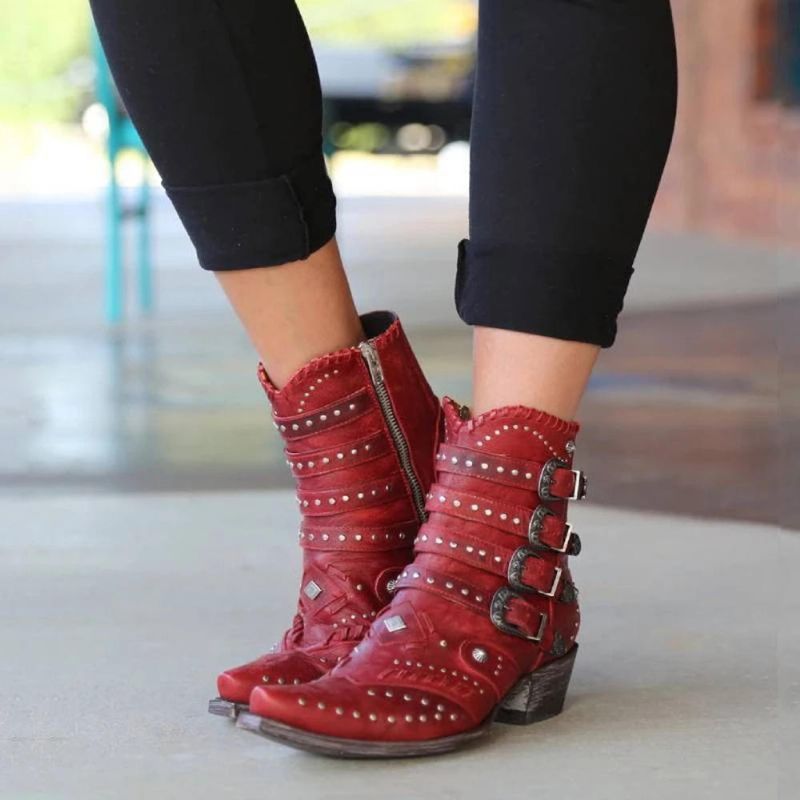 Botas De Cuero De Motocicleta Con Decoración De Hebilla De Gran Tamaño