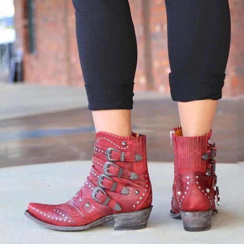 Botas De Cuero De Motocicleta Con Decoración De Hebilla De Gran Tamaño