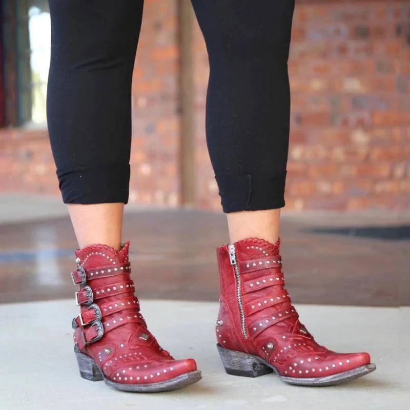 Botas De Cuero De Motocicleta Con Decoración De Hebilla De Gran Tamaño