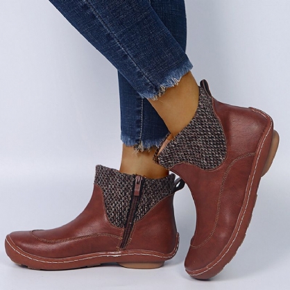 Botas De Desierto Con Cremallera Corta Y Punta Redonda Cómodas Para Mujer De Talla Grande