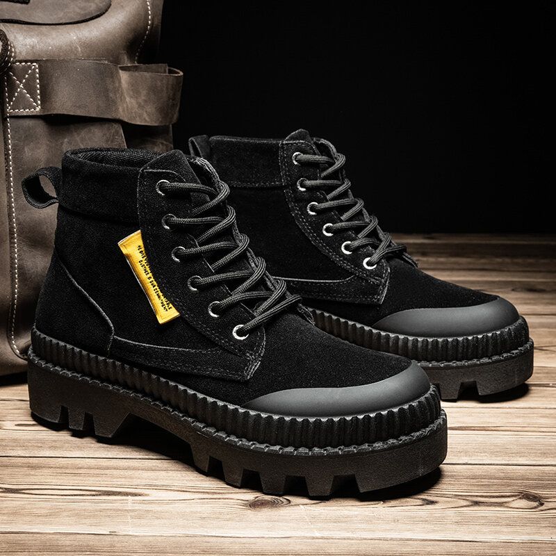 Botas De Herramientas De Plataforma Informal Con Punta Redonda Y Estilo Retro Cómodo Para Hombre