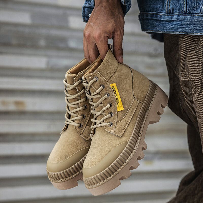 Botas De Herramientas De Plataforma Informal Con Punta Redonda Y Estilo Retro Cómodo Para Hombre