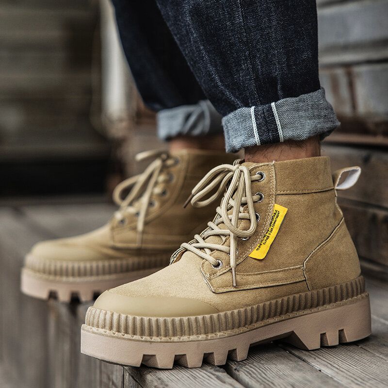 Botas De Herramientas De Plataforma Informal Con Punta Redonda Y Estilo Retro Cómodo Para Hombre