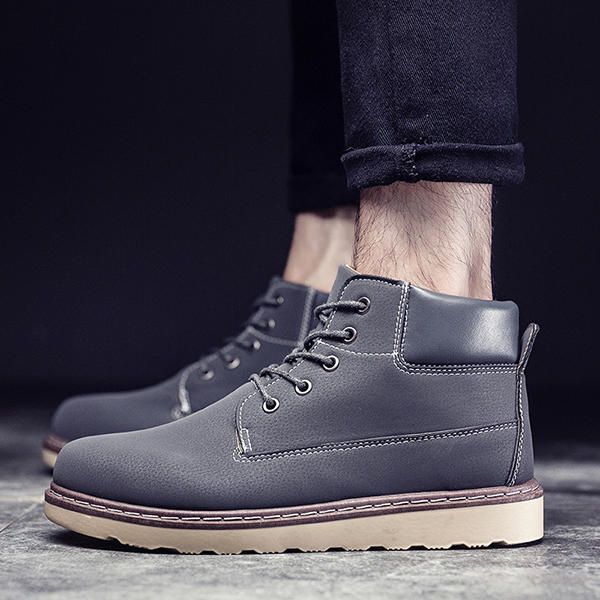 Botas Informales Cómodas Con Cordones De Cuero Para Hombre