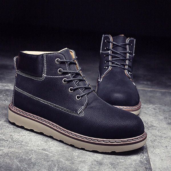 Botas Informales Cómodas Con Cordones De Cuero Para Hombre