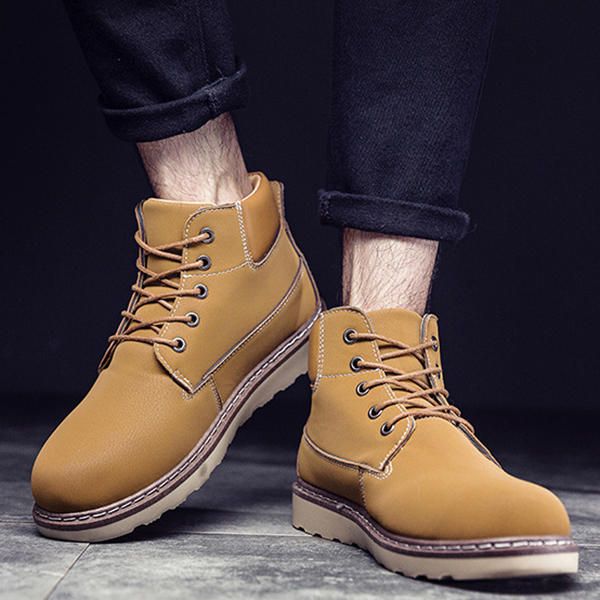 Botas Informales Cómodas Con Cordones De Cuero Para Hombre