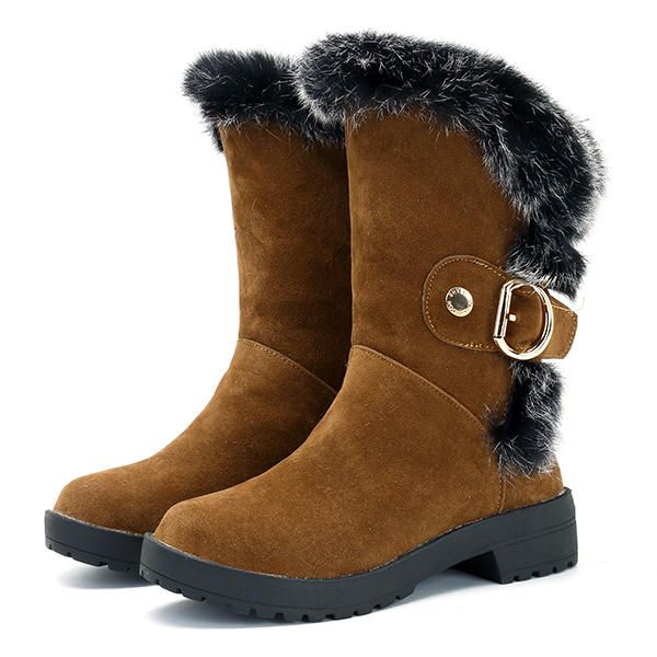 Botas De Invierno A Media Pierna Para Mujer Forro De Piel Sintética Pisos Casuales