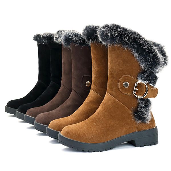 Botas De Invierno A Media Pierna Para Mujer Forro De Piel Sintética Pisos Casuales