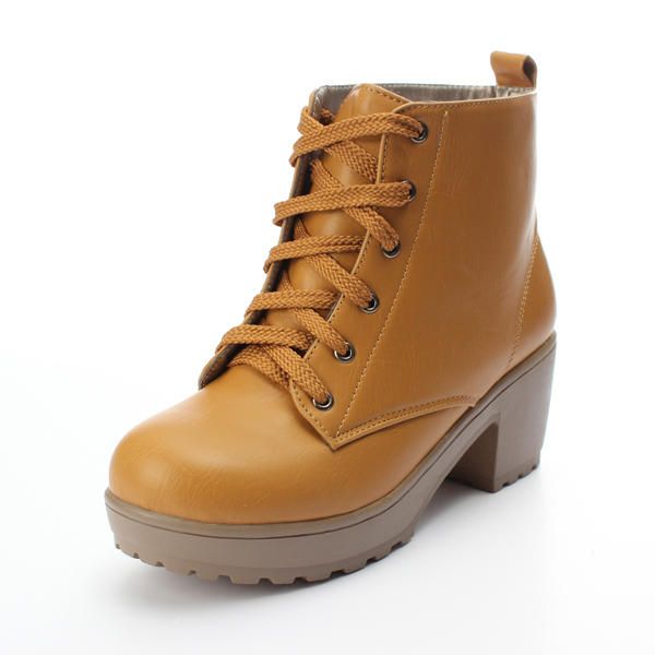 Botas De Invierno Con Punta Redonda Para Mujer Zapatos De Plataforma Con Cordones