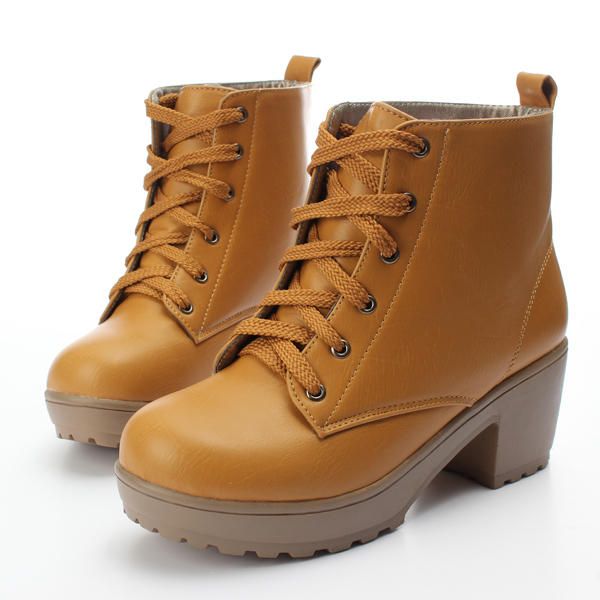 Botas De Invierno Con Punta Redonda Para Mujer Zapatos De Plataforma Con Cordones