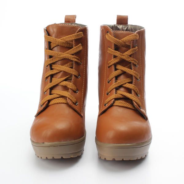 Botas De Invierno Con Punta Redonda Para Mujer Zapatos De Plataforma Con Cordones