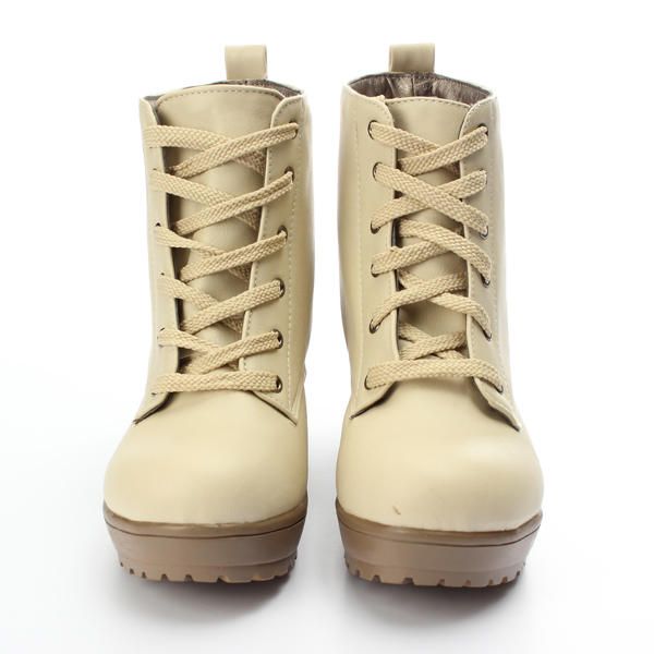 Botas De Invierno Con Punta Redonda Para Mujer Zapatos De Plataforma Con Cordones