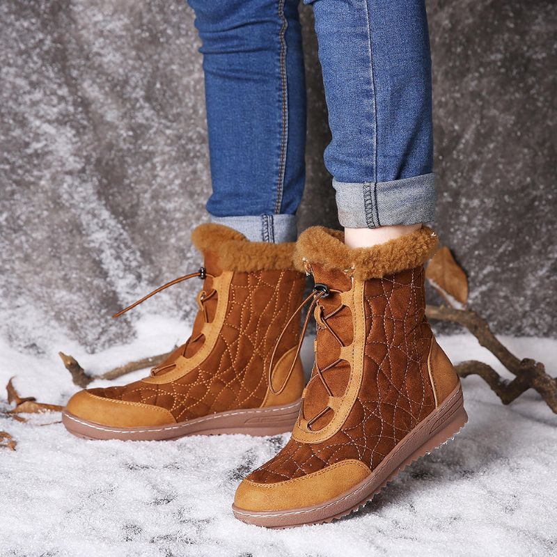 Botas De Invierno Informales De Media Pantorrilla De Gamuza Ajustable Para Mujer