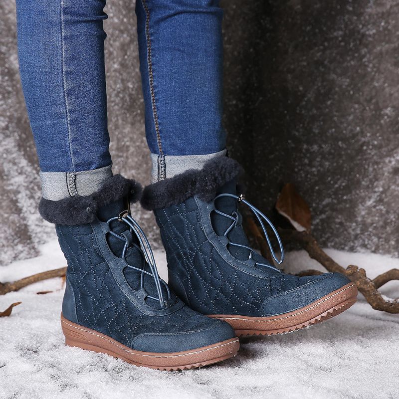 Botas De Invierno Informales De Media Pantorrilla De Gamuza Ajustable Para Mujer