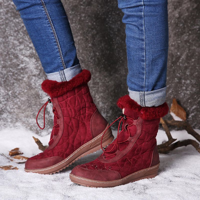 Botas De Invierno Informales De Media Pantorrilla De Gamuza Ajustable Para Mujer