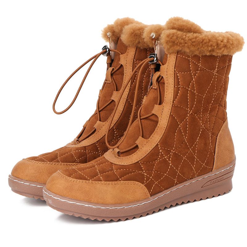 Botas De Invierno Informales De Media Pantorrilla De Gamuza Ajustable Para Mujer